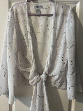 Another Thyme White with Gold and Silver Sequins Tie-Front Sheer Wrap